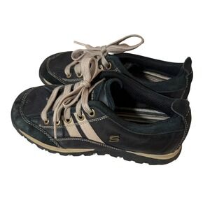Skechers Vintage 90s Grunge Black Leather Low Top Chunky Lug Sneakers Womens 6.5